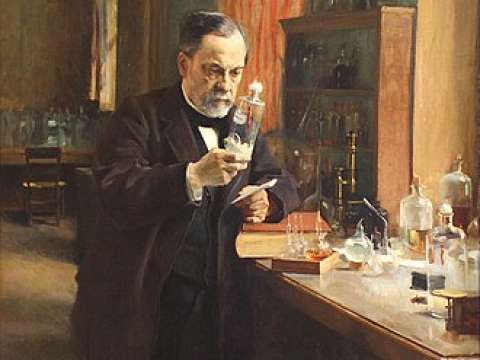 Louis Pasteur in his laboratory, painting by A. Edelfeldt in 1885