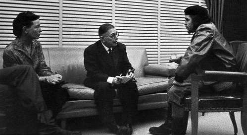 Jean-Paul Sartre (middle) and Simone de Beauvoir (left) meeting with Che Guevara (right) in Cuba, 1960