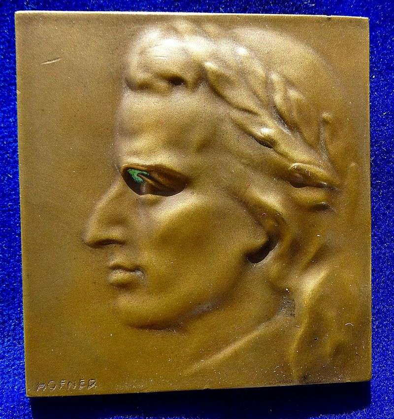 Bronze-Plaque-Medal of Schiller's laureate head by the Austrian artist Otto Hofner