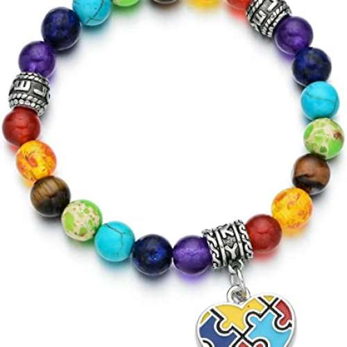 Pdouself Puzzle Piece Autism Autistic Bracelet 7 Chakra Beads