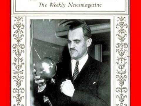 Compton on the cover of Time magazine on January 13, 1936, holding his cosmic ray detector