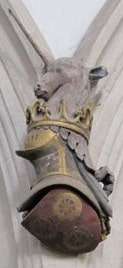Chaucer crest A unicorn's head with canting arms of Roet below
