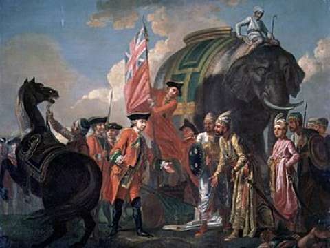 Robert Clive, 1st Baron Clive of Plassey, meeting with Mir Jafar after the Battle of Plassey, by Francis Hayman. National Portrait Gallery, London.