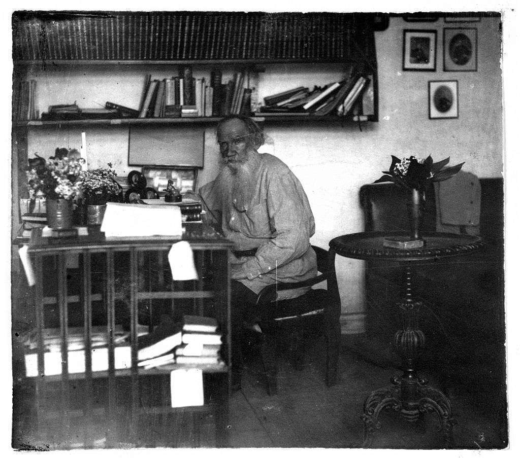 Tolstoy in his study in 1908 (age 80)