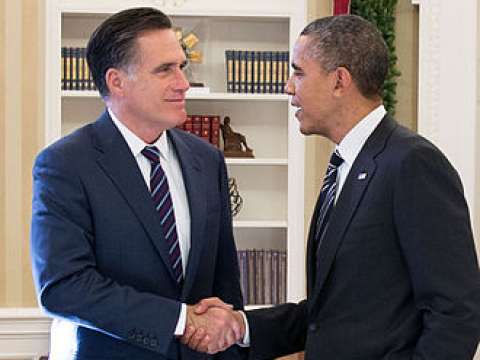 Obama greets Romney in the Oval Office on November 29, 2012, in their first meeting since Obama's re-election victory over Romney.