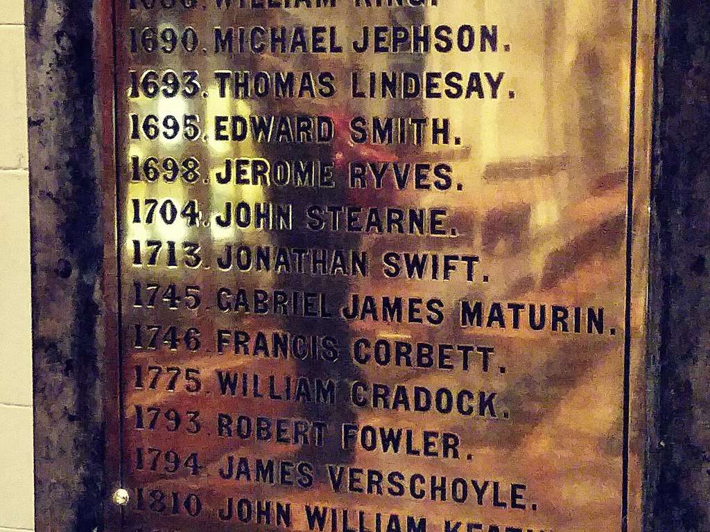 list of deans of Saint Patrick's Cathedral, including Jonathan Swift