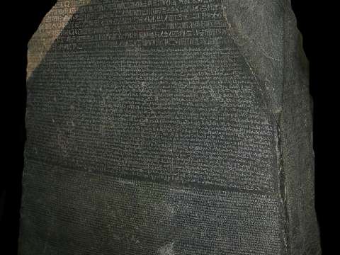 The Rosetta stone was discovered in 1799 and has been displayed in the British Museum since 1802.