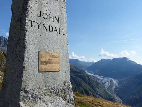The Swiss memorial to John Tyndall, with the Aletsch Glacier in the background