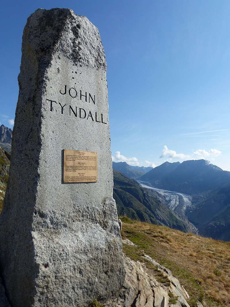 The Swiss memorial to John Tyndall, with the Aletsch Glacier in the background