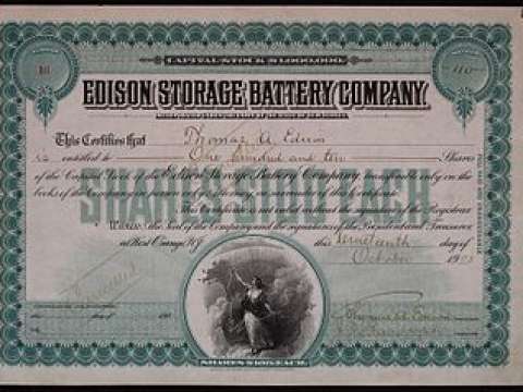 Share of the Edison Storage Battery Company, issued October 19, 1903