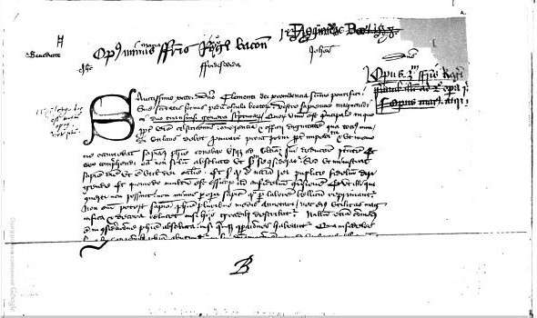 The first page of the letter from Bacon to Clement IV introducing his Opus Tertium