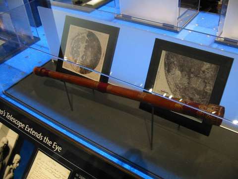 A replica of the earliest surviving telescope attributed to Galileo Galilei, on display at the Griffith Observatory