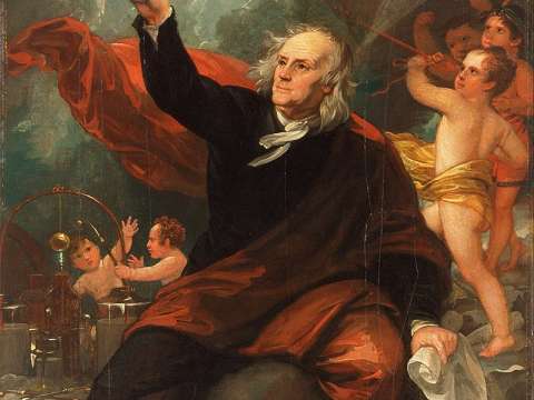 Benjamin Franklin Drawing Electricity from the Sky c. 1816 at the Philadelphia Museum of Art, by Benjamin West
