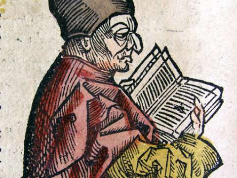 Depiction of the Venerable Bede (on CLVIIIv) from the Nuremberg Chronicle, 1493