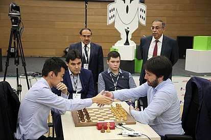 Radjabov facing Ding Liren at the 2019 Chess World Cup, 4 October 2019