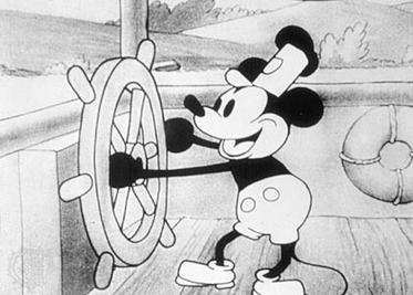 The first appearance of Mickey Mouse, in Steamboat Willie (1928)