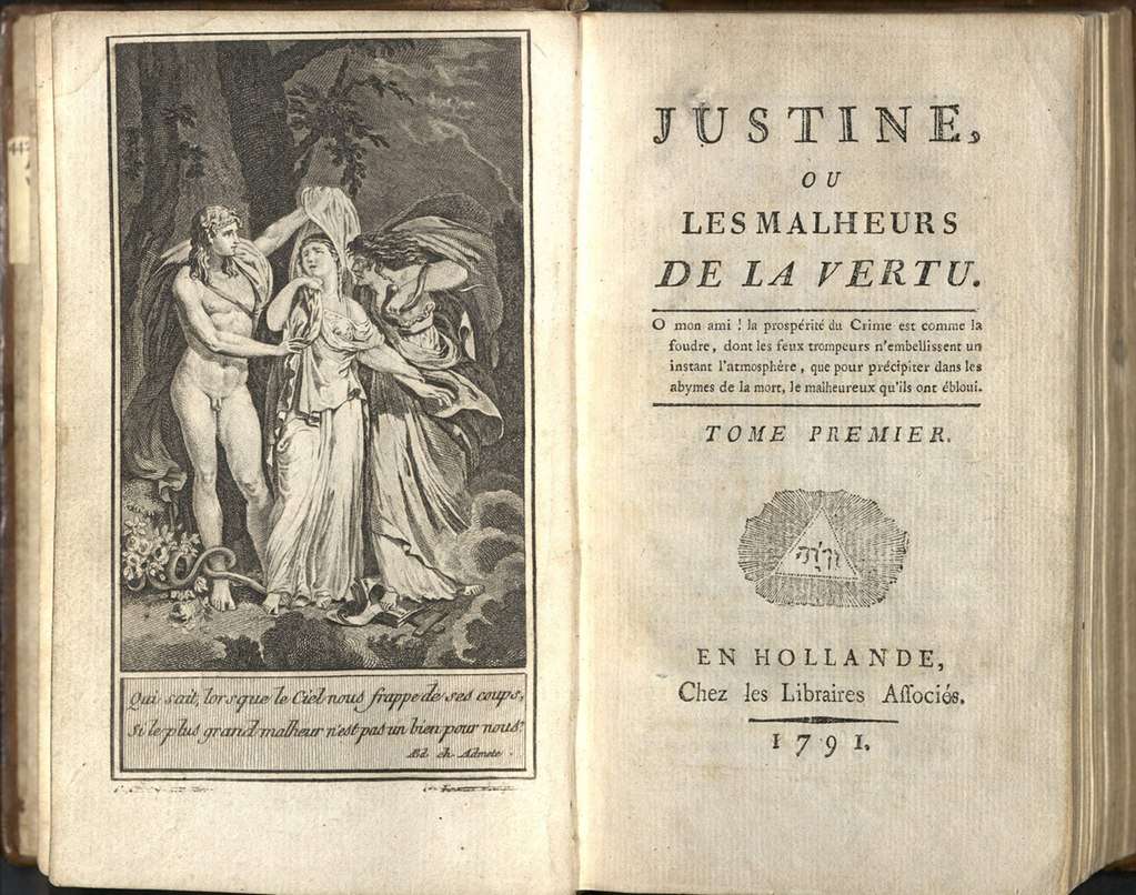 The first page of Sade's Justine, one of the works for which he was imprisoned