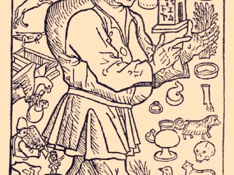  A woodcut of Aesop surrounded by events from his life from La vida del Ysopet con sus fabulas historiadas (Spain, 1489).