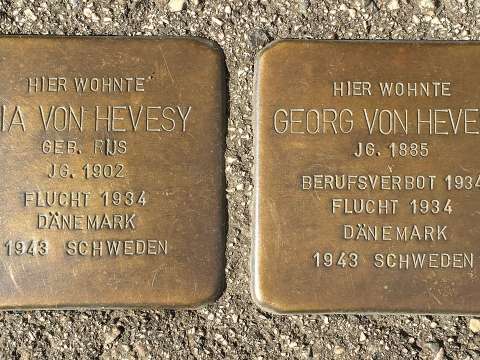 Stolpersteine for Georg and his wife Pia de Hevesy