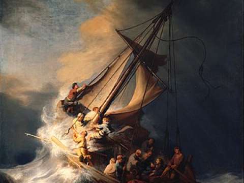 Rembrandt's only known seascape, The Storm on the Sea of Galilee, 1633. The painting is still missing after the robbery from the Isabella Stewart Gardner Museum in 1990.