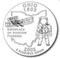 Ohio's 50 State Quarter depicts the 1905 Wright Flyer III, built and flown in Ohio, and Ohio native Neil Armstrong, the first person to walk on the Moon
