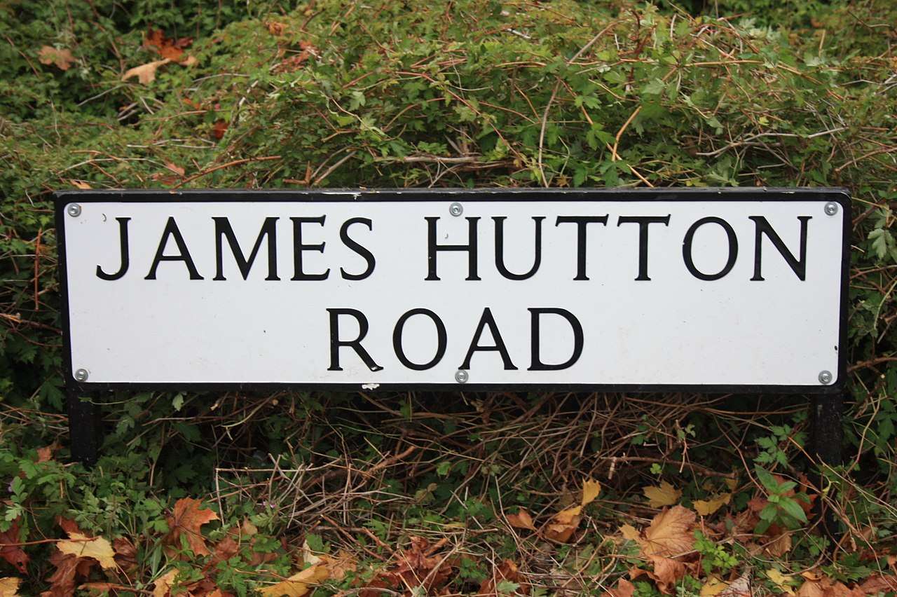 Street sign in the Kings Buildings complex in Edinburgh to the memory of James Hutton
