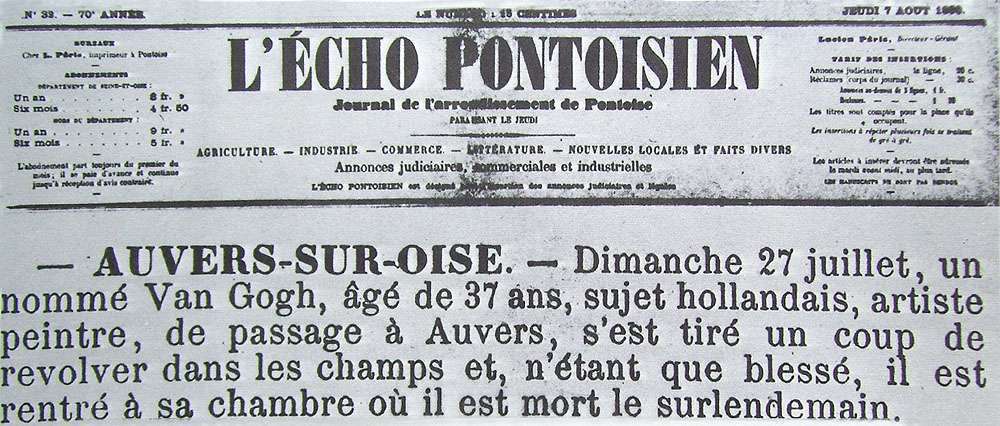 Article on Van Gogh's death from L'Écho Pontoisien, 7 August 1890