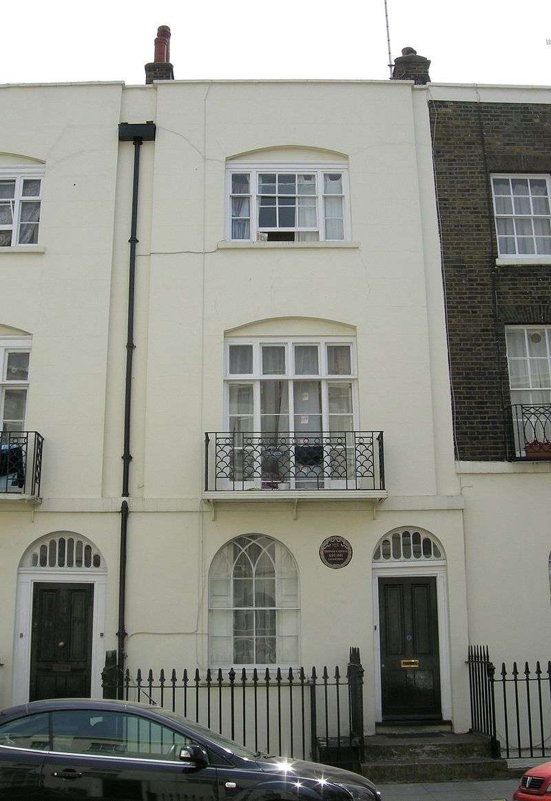 Carlyle's home at 4 (now 33) Ampton Street, London, marked with a plaque by the London County Council