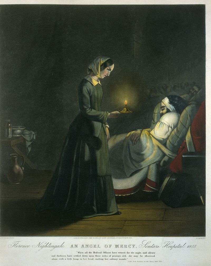 Florence Nightingale, an angel of mercy. Scutari hospital 1855.