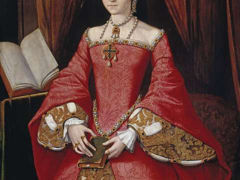 A rare portrait of Elizabeth prior to her accession, attributed to William Scrots. It was painted for her father in c. 1546.