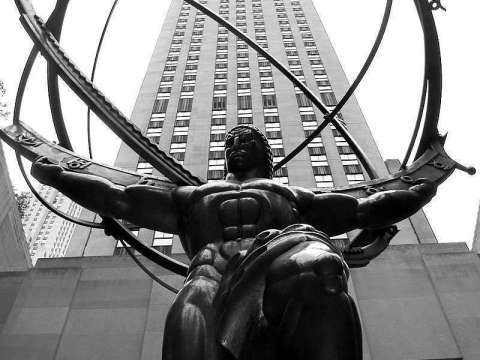 A statue of the Greek titan Atlas, the inspiration for the novel Atlas Shrugged by Ayn Rand