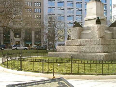 Admiral David G. Farragut (Ream statue), crafted in 1881 from the propeller of his flagship, stands in Farragut Square in downtown Washington, D.C.