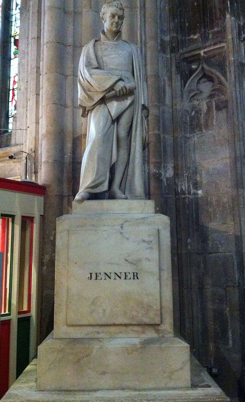 1825 memorial to Jenner by Robert William Sievier, in Gloucester Cathedral