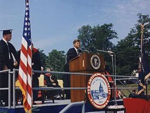 Kennedy delivers the commencement speech at American University, June 10, 1963