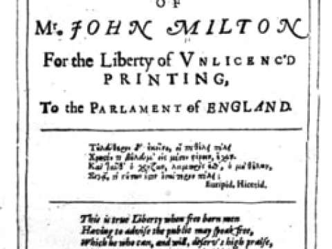 Title page of John Milton's 1644 edition of Areopagitica
