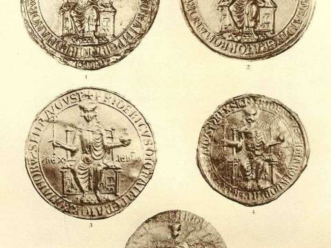 Seals used by Frederick as Emperor (ed. Otto Posse 1909): 1: first imperial seal (1221–1225