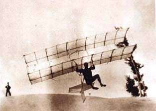 Chanute's hang glider of 1896. The pilot may be Augustus Herring.