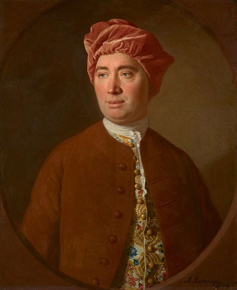 The most famous version of the problem of evil is attributed to Epicurus by David Hume (pictured), who was relying on an attribution of it to him by the Christian apologist Lactantius.