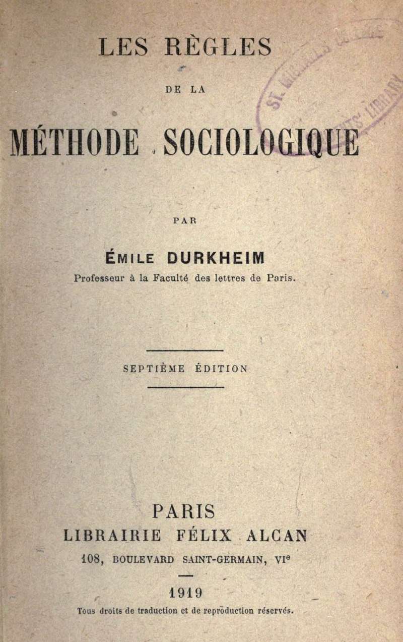 Cover of the French edition of The Rules of Sociological Method (1919)