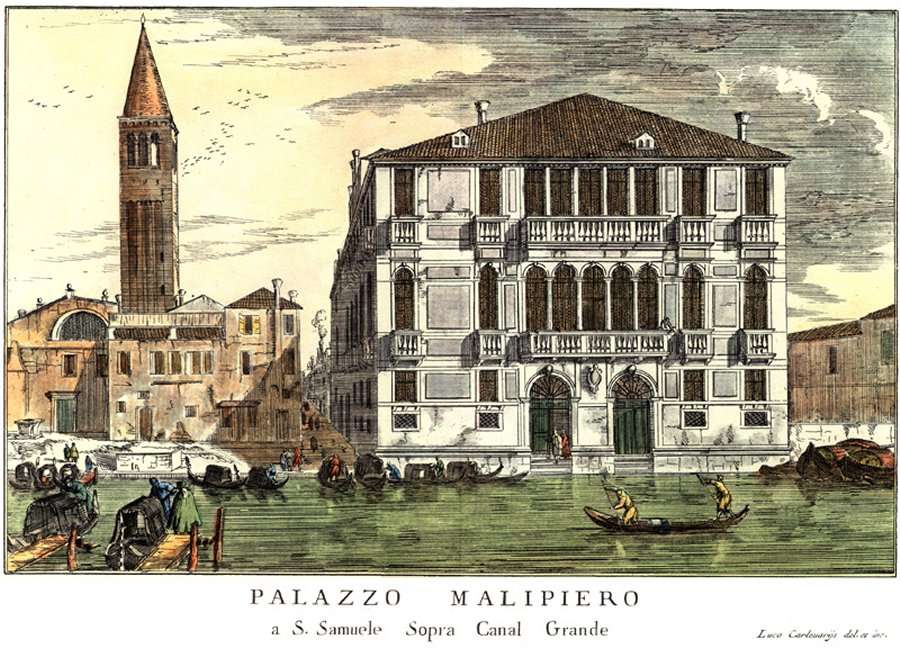 The Church of San Samuele, where Casanova was baptized, and Palazzo Malipiero c. 1716