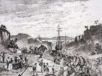 Garibaldi and his men carrying boats from Los Patos lagoon to Tramandahy lake during the Rio Grande do Sul War