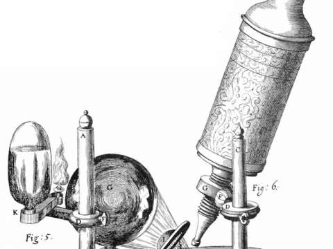 Hooke's microscope, from an engraving in Micrographia