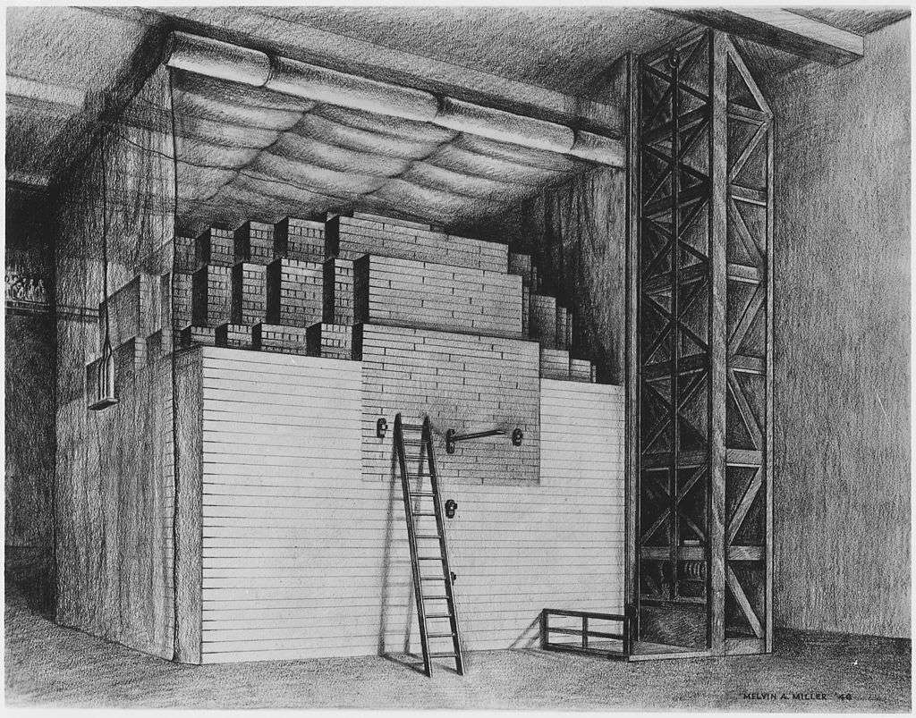 Diagram of Chicago Pile-1, the first nuclear reactor to achieve a self-sustaining chain reaction.
