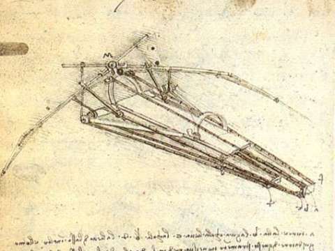 A design for a flying machine (c. 1488), first presented in the Codex on the Flight of Birds.