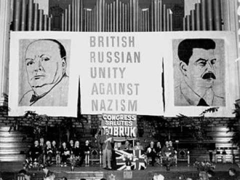 Huge portraits of Churchill and Stalin, Brisbane, Australia, 31 October 1941