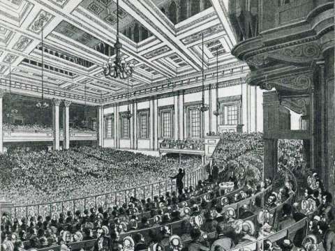 Meeting of the Anti-Corn Law League in Exeter Hall, London, in 1846
