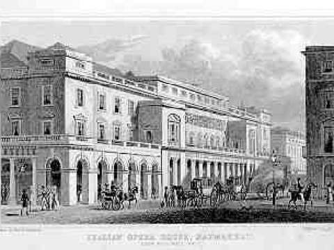 King's Theatre, London (aka Italian Opera House) by Thomas Hosmer Shepherd, 1827–28