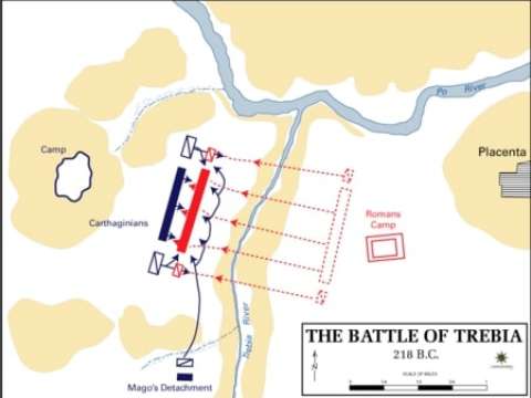 A diagram depicting the tactics used in the Battle of the Trebia