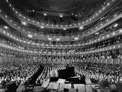 Josef Hofmann playing solos in the Metropolitan Opera House gala on November 28, 1937, the 50th anniversary of his American debut.