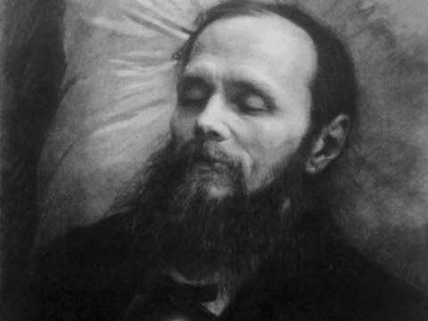 Dostoevsky on his bier, drawing by Ivan Kramskoi, 1881